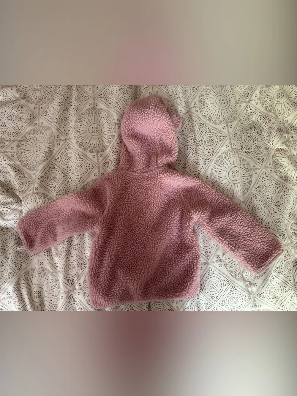 Baby Boden Pink Teddy Hooded Baby Jacket with Heart Pockets